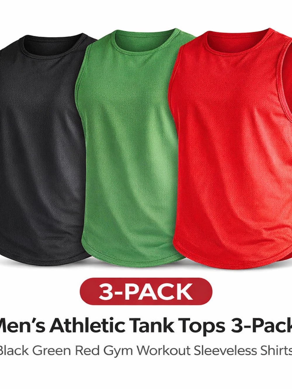 Men's Athletic Tank Top 3-Pack - Black, Green & Red